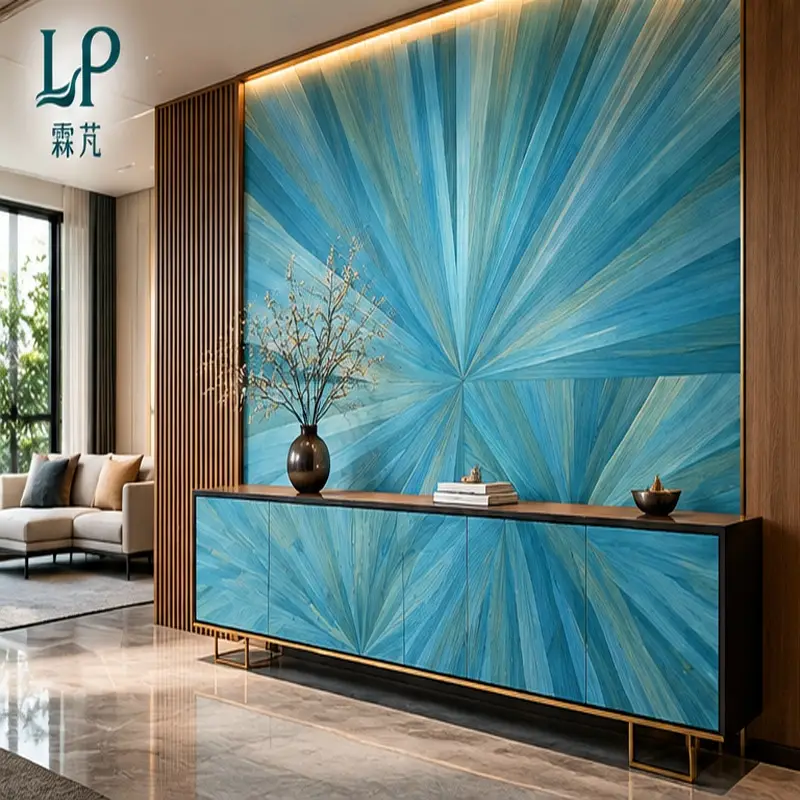 Blue Sunburst Wood Veneer Decorative Panel - Image 3
